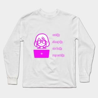 Girl Eat Sleep Code Repeat Long Sleeve T-Shirt